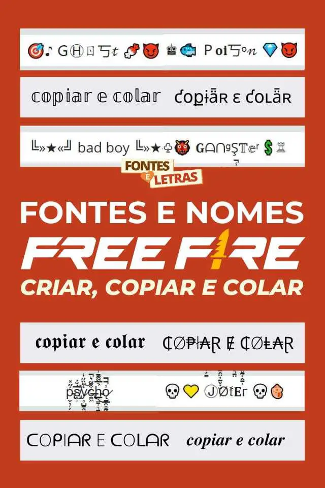 Letras para NICK FREE FIRE + Nomes e apelidos + Exemplos